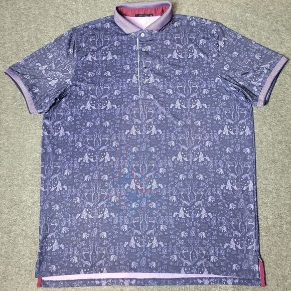 Greyson Creatures Print Golf Polo Mens Size XL Purple Wildflower Short Sleeve - Picture 1 of 9